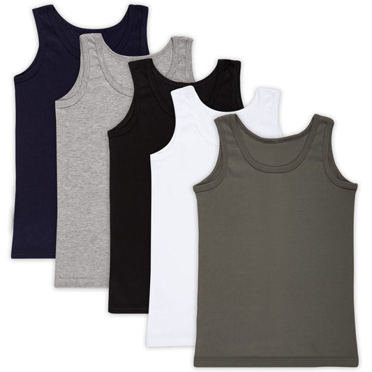 LOREZA ® 5 Pack Jungen Unterhemden Feinripp 100% Baumwolle ohne Seitennaht Tank Top