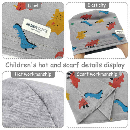 Kinder Beanie Mütze & Loop Schal Set, 95% Baumwolle Mütze Schal Set Mädchen Jungen 2-8 Jahren, Schlauchschal Warme Wintermütze Strickmützen für Herbst Winter Frühling