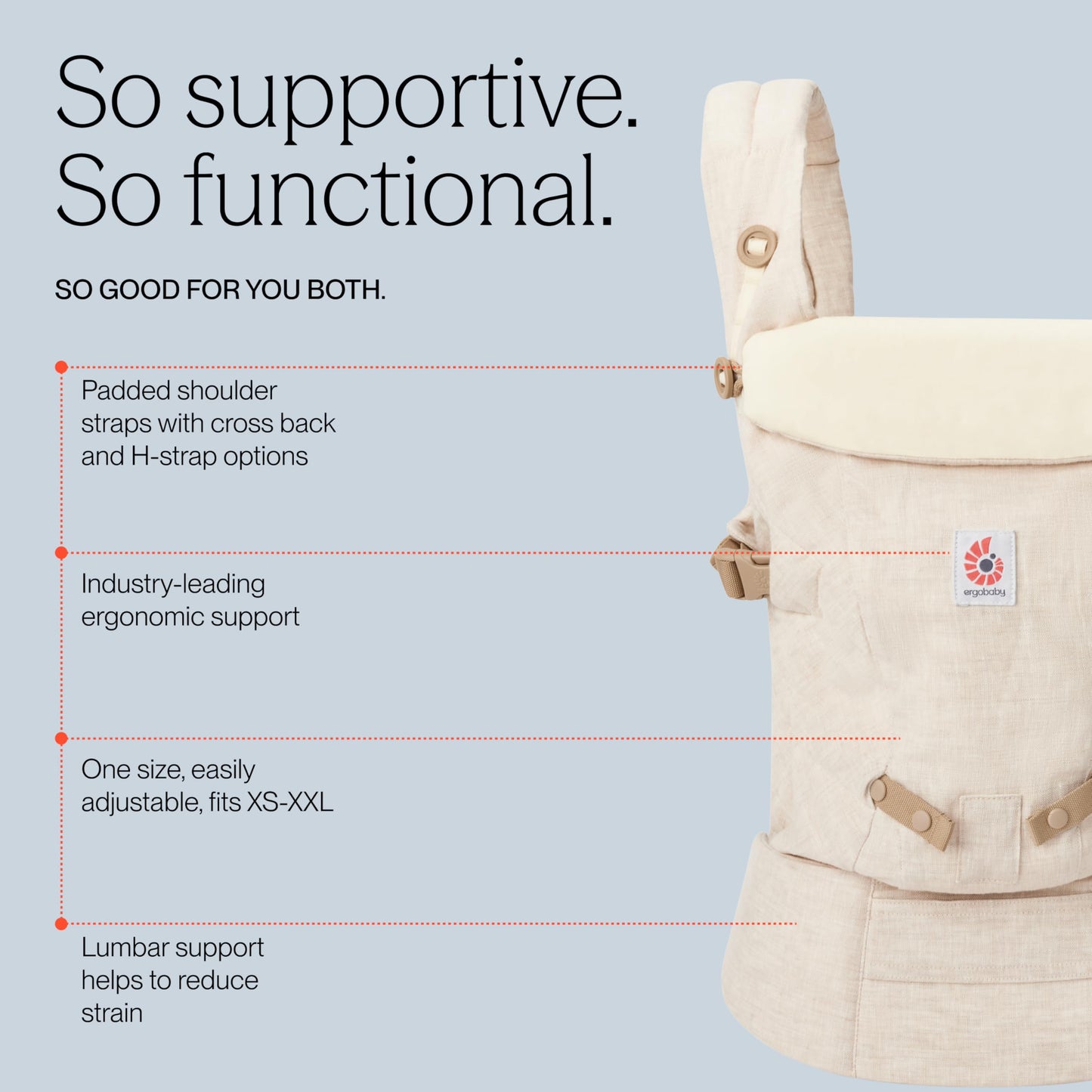 Ergobaby Adapt Babytrage für Neugeborene ab Geburt, 3-Positionen SoftFlex Mesh Ergonomische Babybauchtrage Rückentrage Baby-Tragetasche, Natural Beige, 1 Einheit