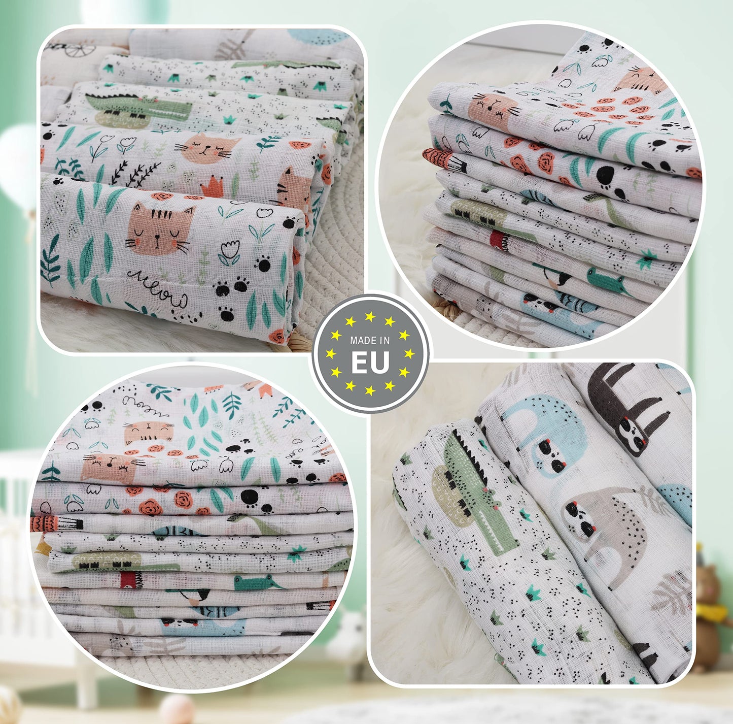 FENSILO - Mulltücher - Mullwindeln - 10er Pack 70x80 cm - Stoffwindeln, Made IN EU, schadstoffgeprüft - Spucktücher Set für Mädchen – Baby Mullwindeln- Rosa - Oeko-TEX Zertifiziert
