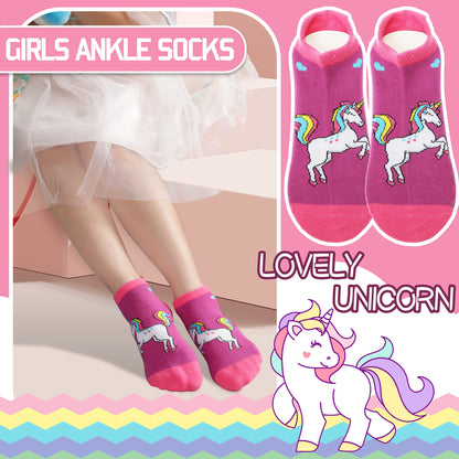 ANTSANG Kinder Lustige Socken Mädchen Sneaker Socken Kurze Einhorn Kindersocken Bunte Cartoon Baumwolle Kleinkind Socken 6 Paare