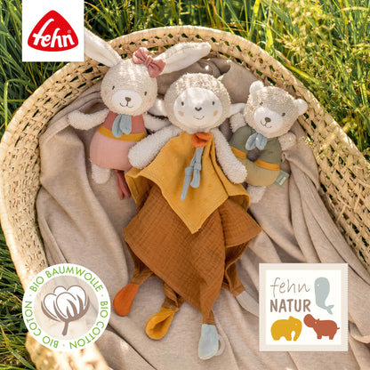 Fehn Baby Ring Greifling Lama - Kuscheltier Babyspielzeug mit Rassel - Motorikspielzeug für das spielerische Lernen - Plüschtier als Einschlafhilfe - Spielzeug für Babys & Kleinkinder ab 0+ Monaten