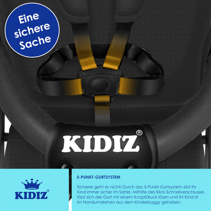 KIDIZ® City Buggy Foldable 360° 4 Inch Wheels Including Sun and Rain Cover Foldable 5-Point Safety Belt from 6 Months Anthracite - Meloni2