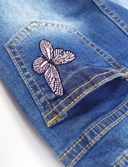 KIDSCOOL SPACE Girls Jeans Split Hem with RAL Edges Elastic Waist in High Elastic Wide Leg Denim Pants