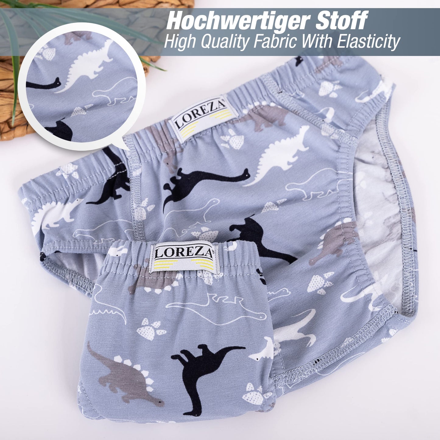 LOREZA ® 10er Pack Jungen Boxershorts Slips Dinosaurier Motiv Unterhosen Baumwolle