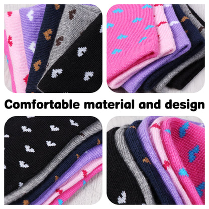 L&K-II 10/12 Paar Kinder Mädchen Socken mit niedlichen Herzmustern Kids Füßlinge Sneakersocken bunt 2825
