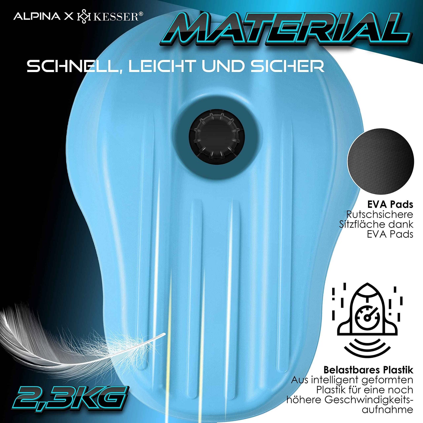 KESSER® Bob Snow Bob Alpina with LED Light Including Pull Rope Sledge Children's Sledge Pointed Bob Plastic Sledge Stable for Children and Adults Snow Sports Winter Sports Sledge