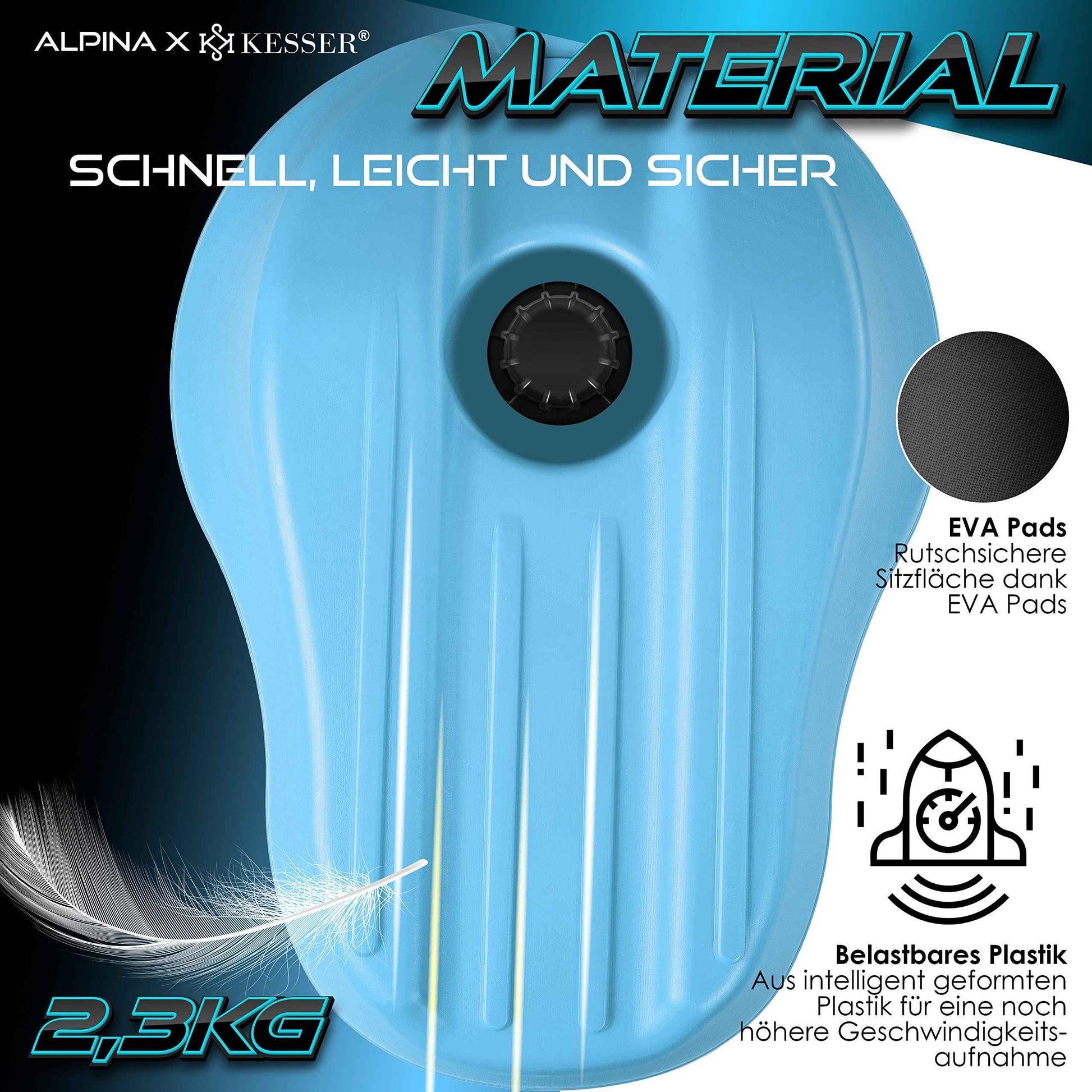 KESSER® Bob Snow Bob Alpina with LED Light Including Pull Rope Sledge Children's Sledge Pointed Bob Plastic Sledge Stable for Children and Adults Snow Sports Winter Sports Sledge