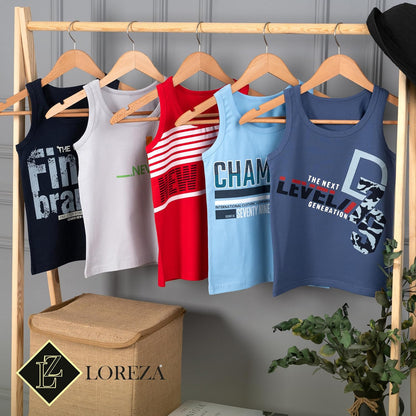 LOREZA ® 5 Pack Jungen Unterhemden aus Baumwolle Tank Top Unterwäsche Knaben