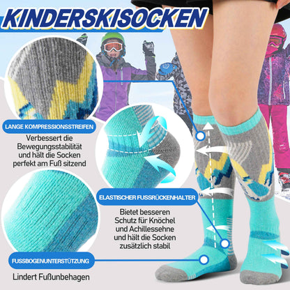 ANTSANG Kinder Merino Woll Skisocken Jungen Mädchen Thermisch Dick Warm Winter Gemütlich Kniehohe Socken zum Skifahren Snowboarden 3 Paar