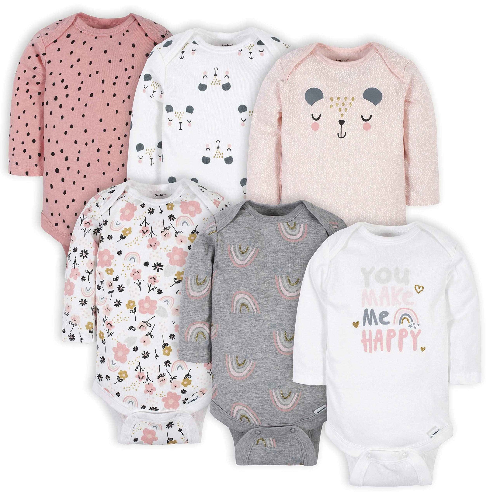 Gerber Baby - Mädchen 6er-Pack Langarm-Strampler Bodys Baby und Kleinkind T-Shirt Set (6er Pack)