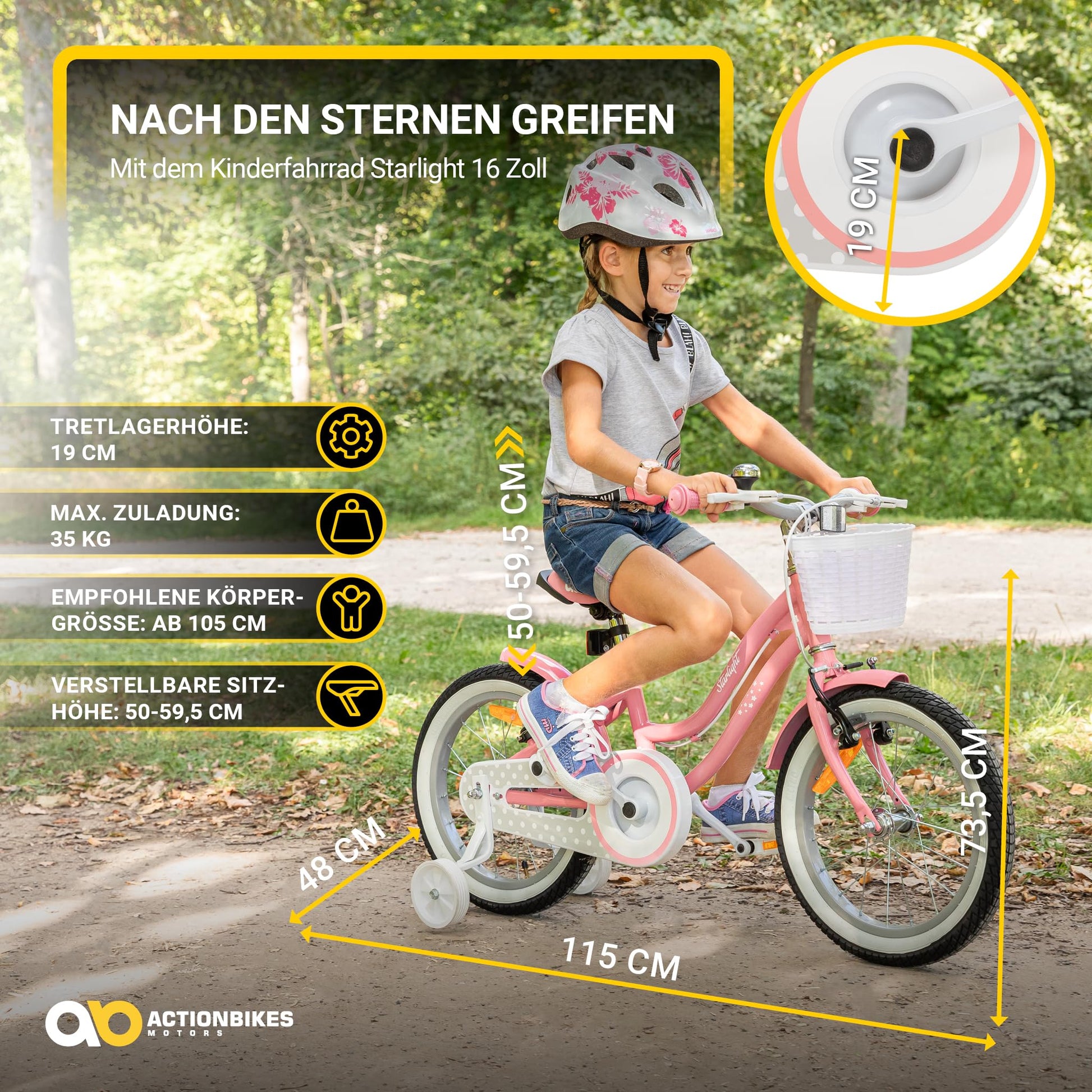Actionbikes Kinderfahrrad Starlight | 12 16 20 Zoll - V-Brake Bremsen - Fahrrad für Kinder von 2-9 Jahren - Schutzblech v. / h - Kinder Fahrrad für Mädchen & Jungen - Fahrräder - Bicycle - Kinderrad - Meloni2
