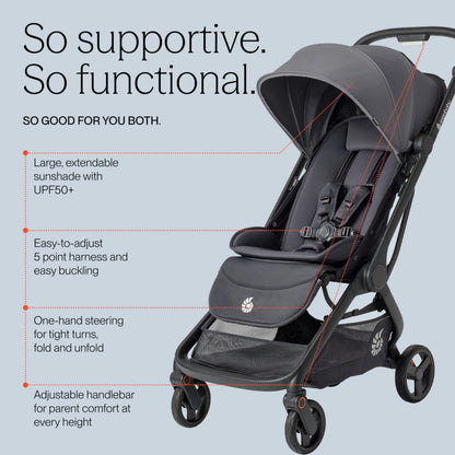 Ergobaby Metro3 Kinderwagen Buggy mit Liegefunktion, Baby-Buggy ab Geburt bis 22kg (0-4 Jahre), Zusammenklappbar und Autositz Kompatibel, höhenverstellbarer Griff, ergonomischer Sitz, Graphite Grey