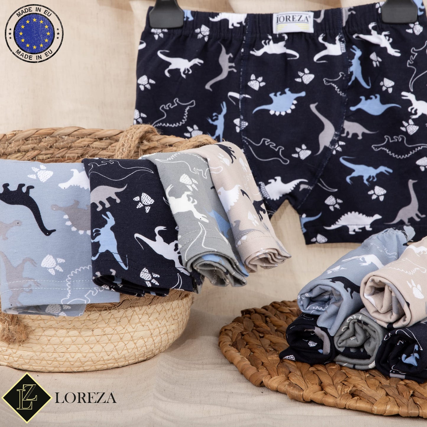 LOREZA ® 10er Pack Jungen Boxershorts Slips Dinosaurier Motiv Unterhosen Baumwolle