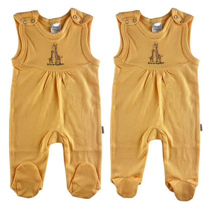 Clinotest Strampler Neugeborene 2er-Set – 100% Baumwolle, Interlock, Unisex Baby Strampler mit Stickerei, Druckknöpfe an Schultern, integrierte Füßchen, 60°C waschbar