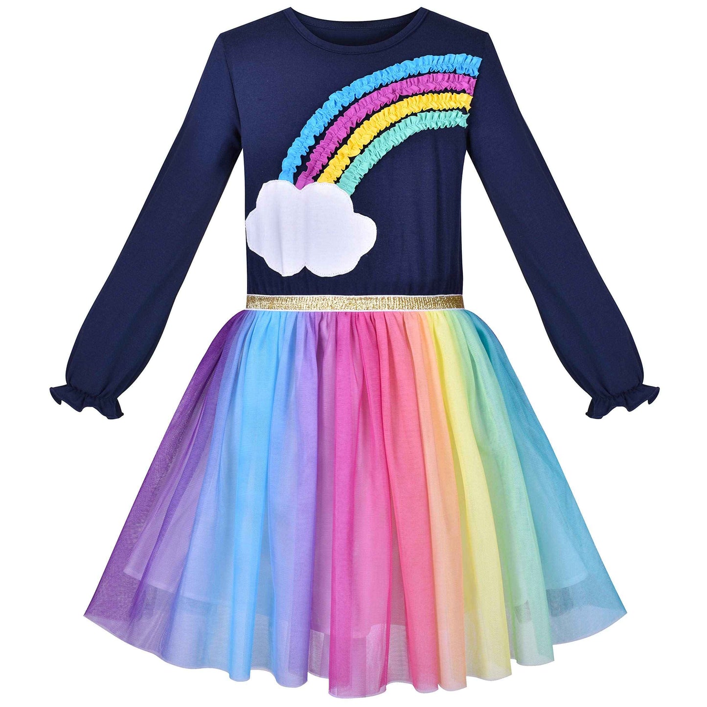 Girls' Long-Sleeve Tutu Skirt Tie Party Size 110–146