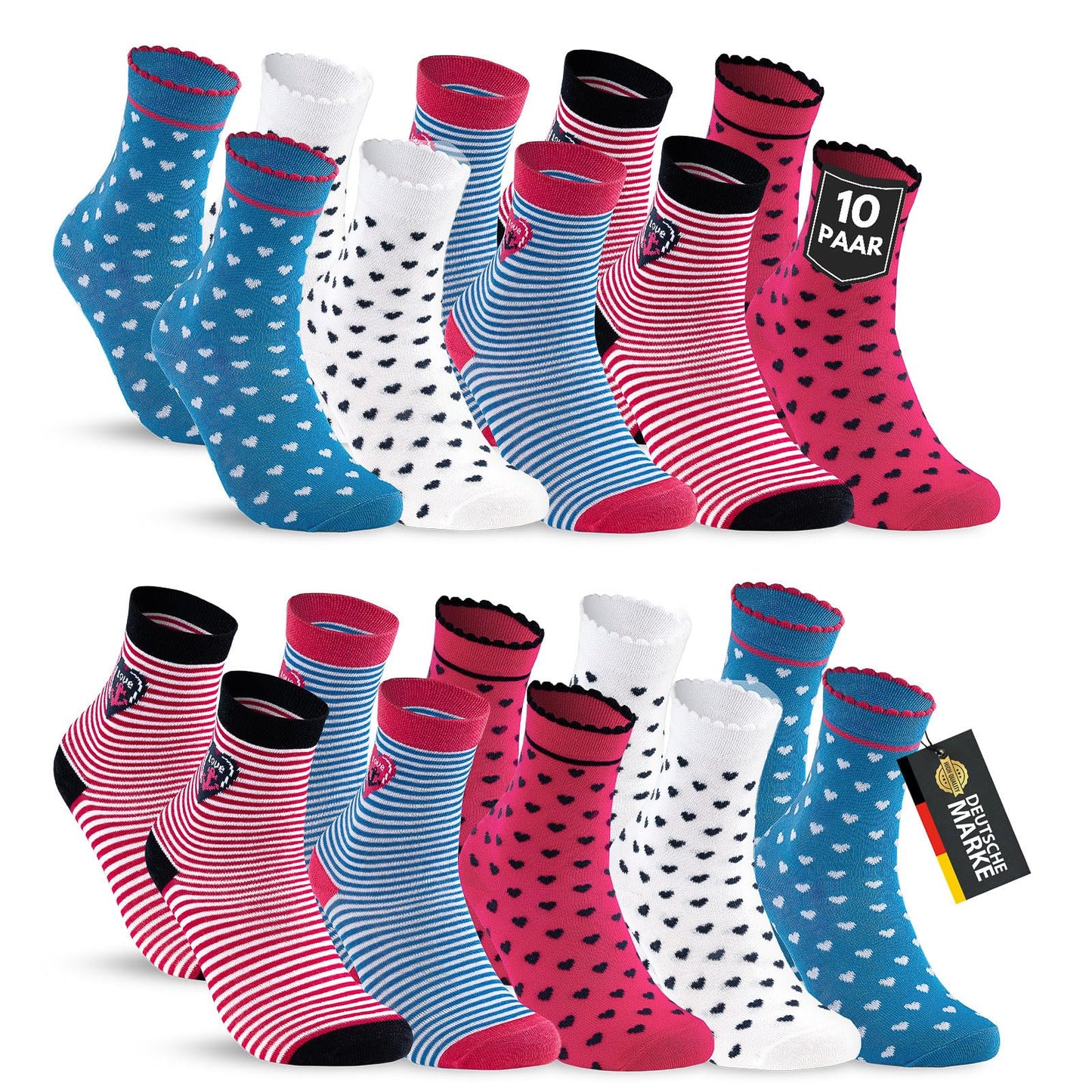 10 Paar Kinder Socken Jungen & Mädchen Baumwolle Kindersocken
