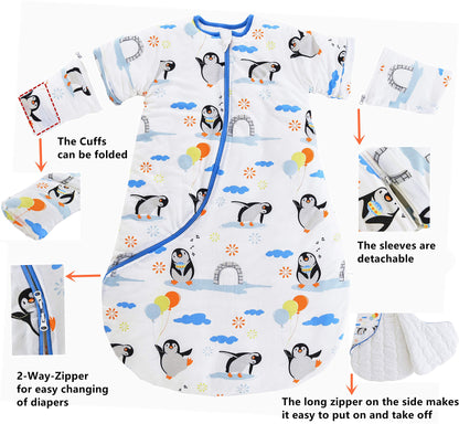 Chilsuessy Baby Sleeping Bag Winter with Removable Long Sleeve Organic Cotton Baby Sleeping Bag Small Children All-Year Sleeping Bag Pyjamas for Boys and Girls, Crown/2.5 Tog, 75-90 cm