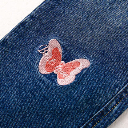 KIDSCOOL SPACE Girls Jeans Split Hem with RAL Edges Elastic Waist in High Elastic Wide Leg Denim Pants