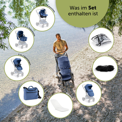 Bergsteiger Lugo 3-in-1 Pushchair Complete Set Including Accessories - Baby Seat, Buggy Attachment, Sun Protection & Weather Footmuff | Isofix Station Available
