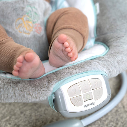Ingenuity, InLighten Babywippe Babyschaukel mit Lichtern, Nate Bunny, Spielzeugleiste, Vibrationen, Geräuschen, Tummy Time Kissenmatte, bis zu 20 lbs, Neugeborenes+