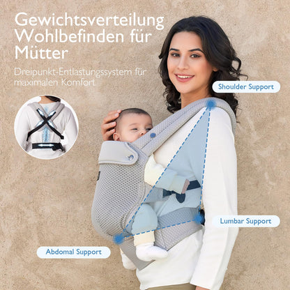 Momcozy Babytrage aus 100% Baumwolle – Baby Carrier für Kleinkind (3-24 Monate, 3,2-20 kg) · Ergonomische M-Position · X-Rücken · Taillengurt 64-127cm, Khaki