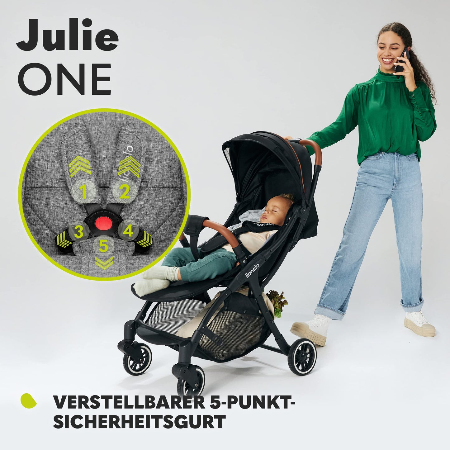 LIONELO Julie One Buggy Pushchair up to 22 kg, Adjustable Backrest and Footrest, Mosquito Net, Leg Warmer, Drink Holder and Transport Bag, Foldable