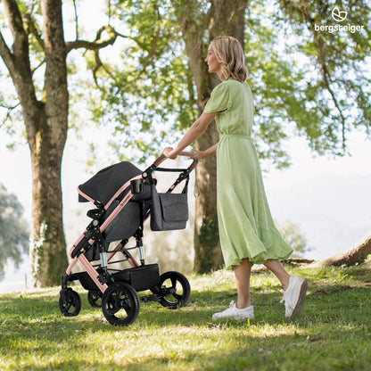 Bergsteiger Nizza 3 in 1 Kinderwagen, Kombikinderwagen Komplettset, Auto-Babyschale & Isofix Station, Babywanne & Buggy Sportsitz inklusive