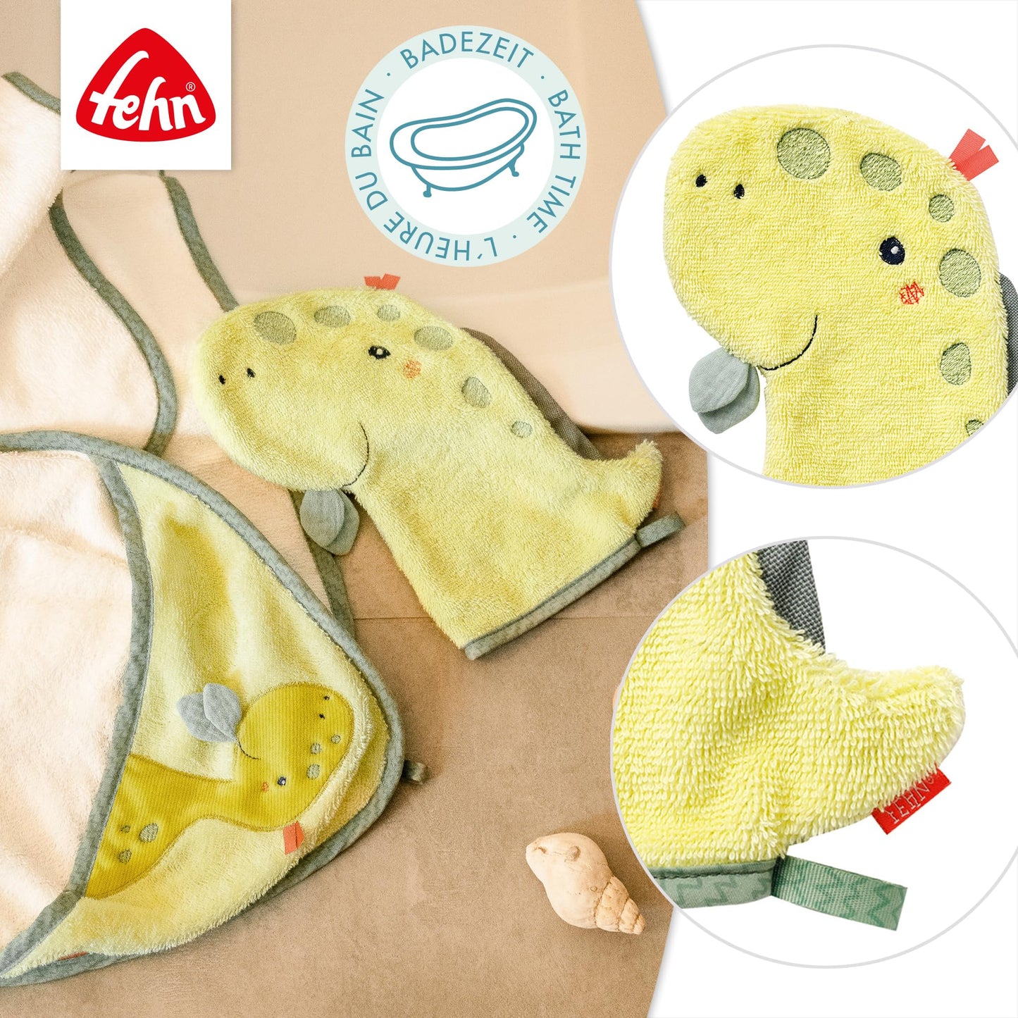 Fehn Waschlappen Lama - Waschhandschuh mit Tiermotiv - Badewannenspielzeug für fröhlichen Badespaß - Babywaschlappen für die Badewanne - weicher Handtuchfrottee für Babys und Kinder ab 0+ Monaten