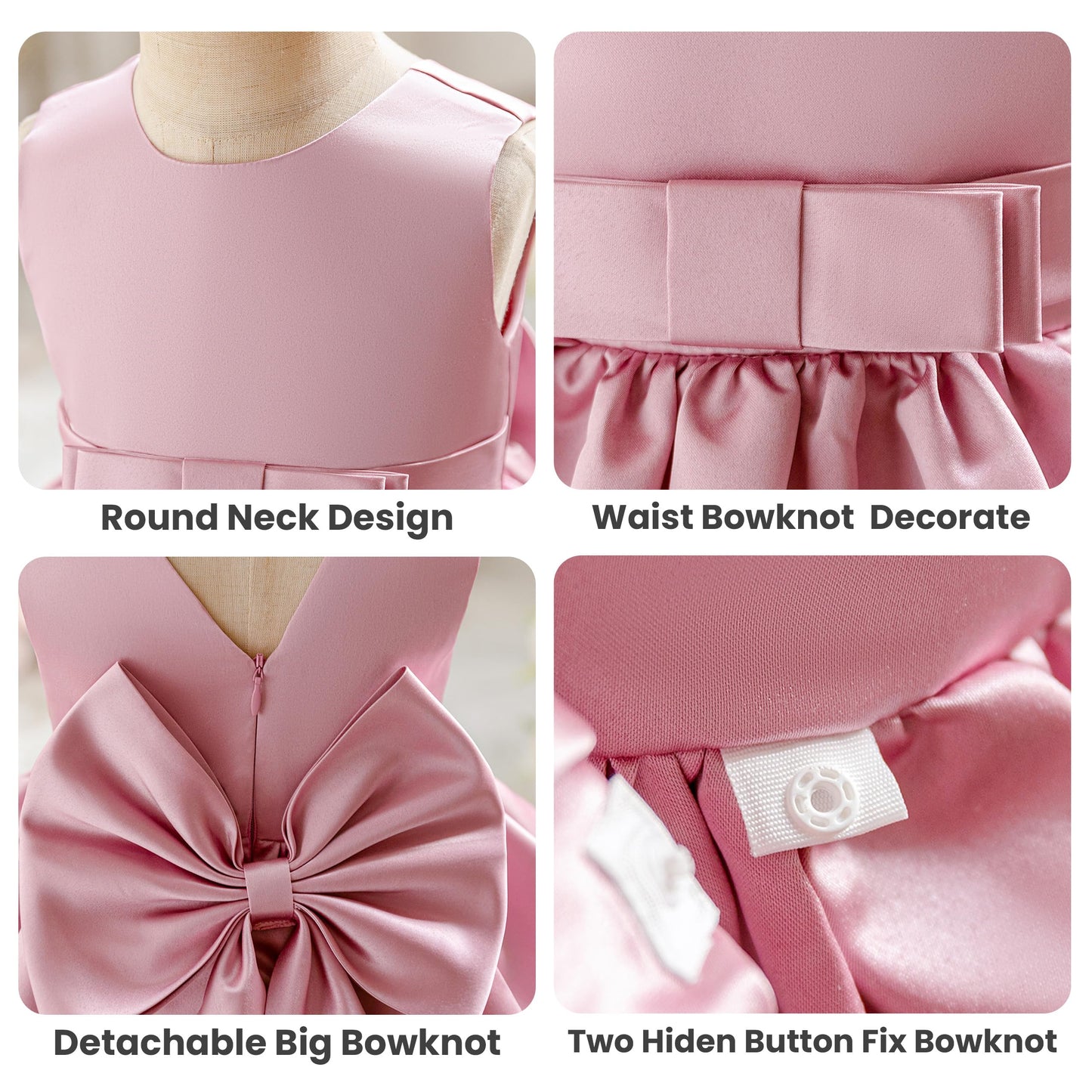 Baby Mädchen Kleid Satin Bowknot A-Linie Taufe Kleid Ärmellos Kleinkind Prinzessin Geburtstag Kleider Kinder Hochzeit Blumenmädchen Kleid Festliche Party Kleid