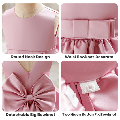 Baby Mädchen Kleid Satin Bowknot A-Linie Taufe Kleid Ärmellos Kleinkind Prinzessin Geburtstag Kleider Kinder Hochzeit Blumenmädchen Kleid Festliche Party Kleid