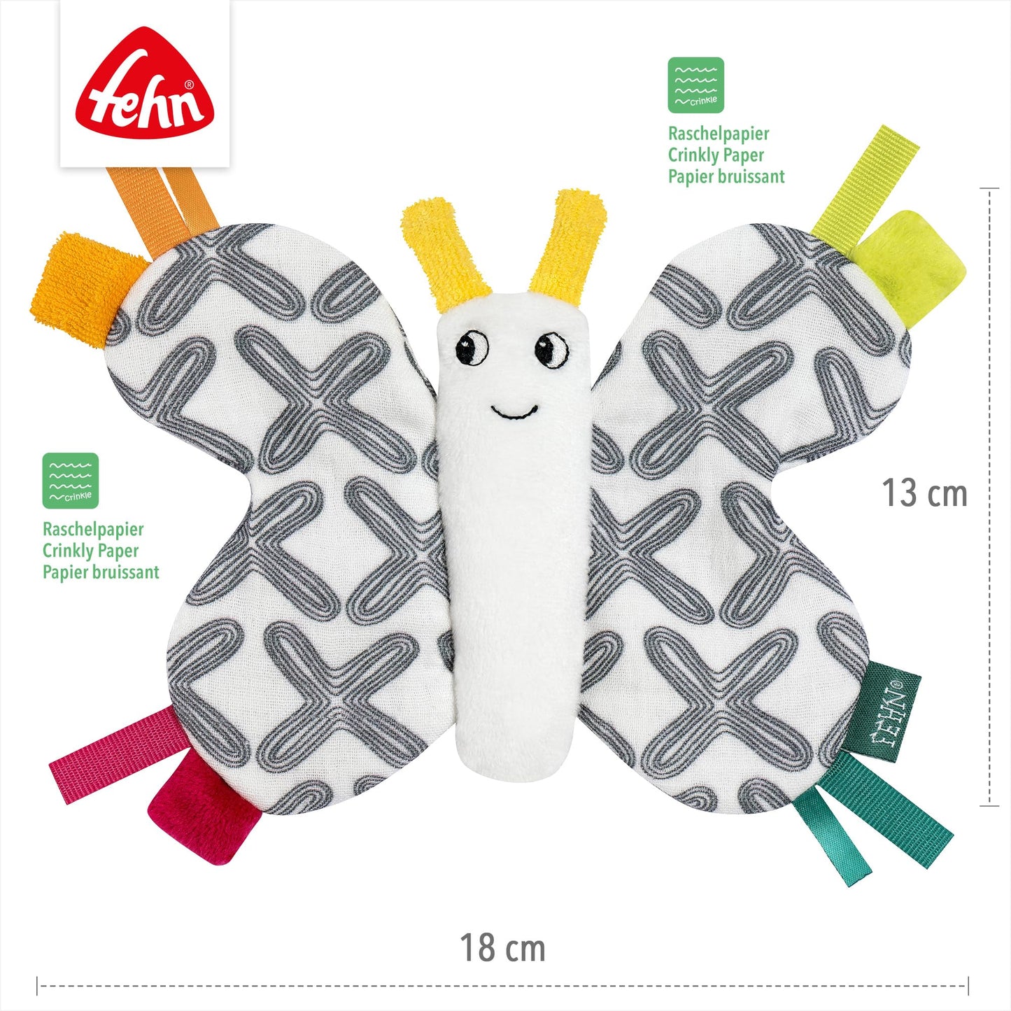 Fehn Knister-Seestern – Activity-Rascheltier zum Greifen & Lauschen | Fördert Sinne und Motorik – zum Geräusche erzeugen und Spielen – für Babys und Kleinkinder ab Geburt