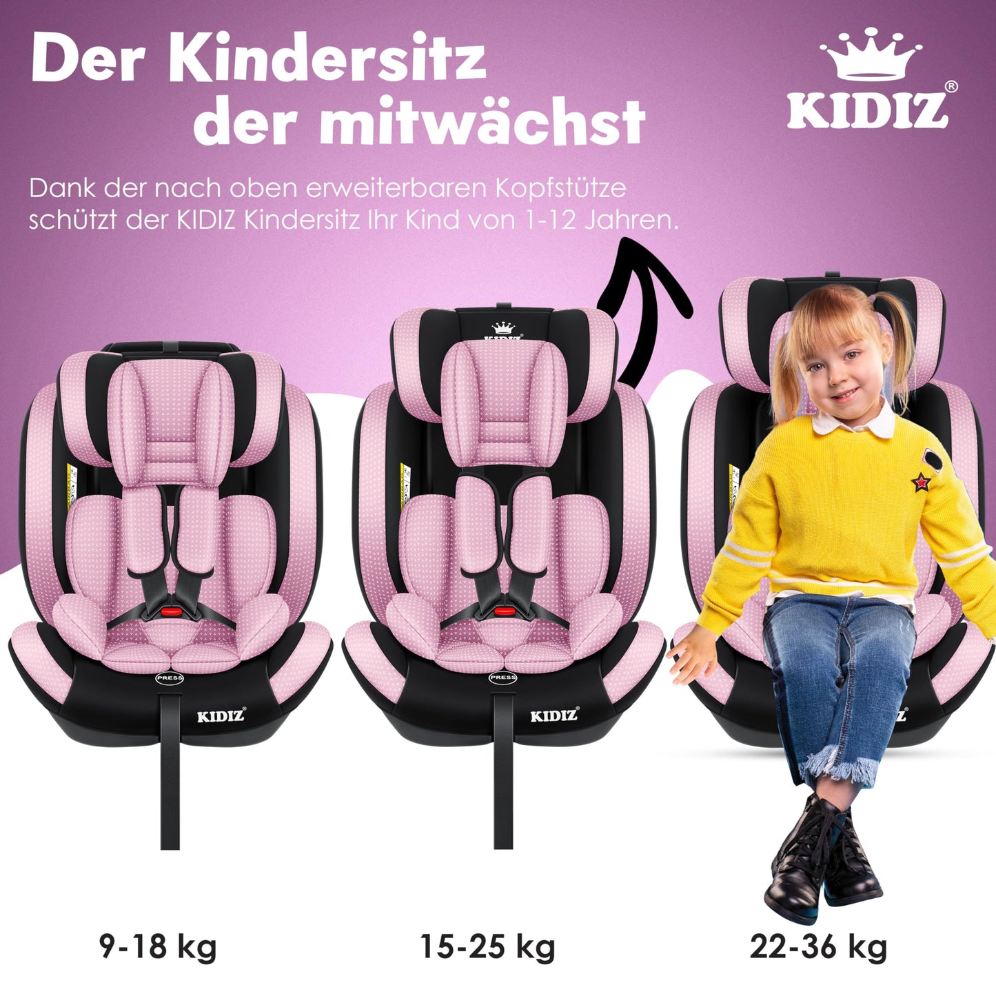 KIDIZ® Autokindersitz Triangle Premium Kindersitz Kinderautositz | Autositz Sitzschale | 9 kg - 36 kg 1-12 Jahre | Gruppe 1/2/3 | universal | zugelassen nach ECE R129/03 | mit Isofix
