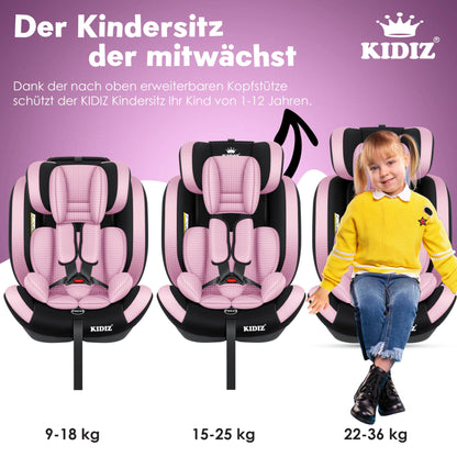 KIDIZ® Autokindersitz Triangle Premium Kindersitz Kinderautositz | Autositz Sitzschale | 9 kg - 36 kg 1-12 Jahre | Gruppe 1/2/3 | universal | zugelassen nach ECE R129/03 | mit Isofix