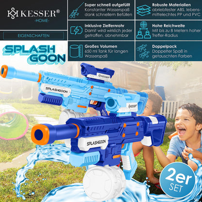 KESSER® Set mit 2 Wasserpistolen, Spritzpistolen mit Zielfernrohr, sehr große Reichweite 16 m, Kapazität 650 ml, Outdoor-Spielzeug für Kinder und Erwachsene, Weiß/Grün