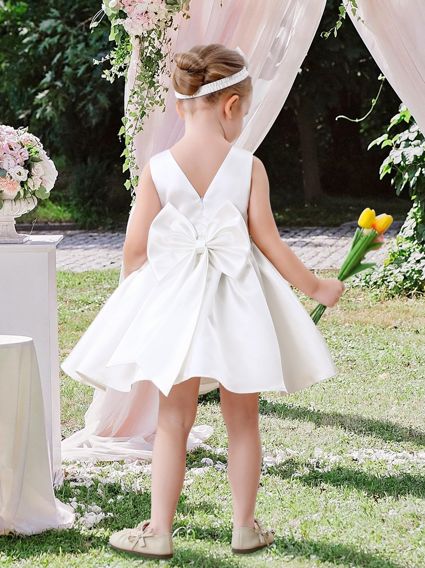Baby Mädchen Kleid Satin Bowknot A-Linie Taufe Kleid Ärmellos Kleinkind Prinzessin Geburtstag Kleider Kinder Hochzeit Blumenmädchen Kleid Festliche Party Kleid