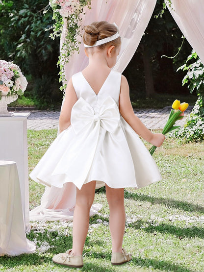 Baby Mädchen Kleid Satin Bowknot A-Linie Taufe Kleid Ärmellos Kleinkind Prinzessin Geburtstag Kleider Kinder Hochzeit Blumenmädchen Kleid Festliche Party Kleid