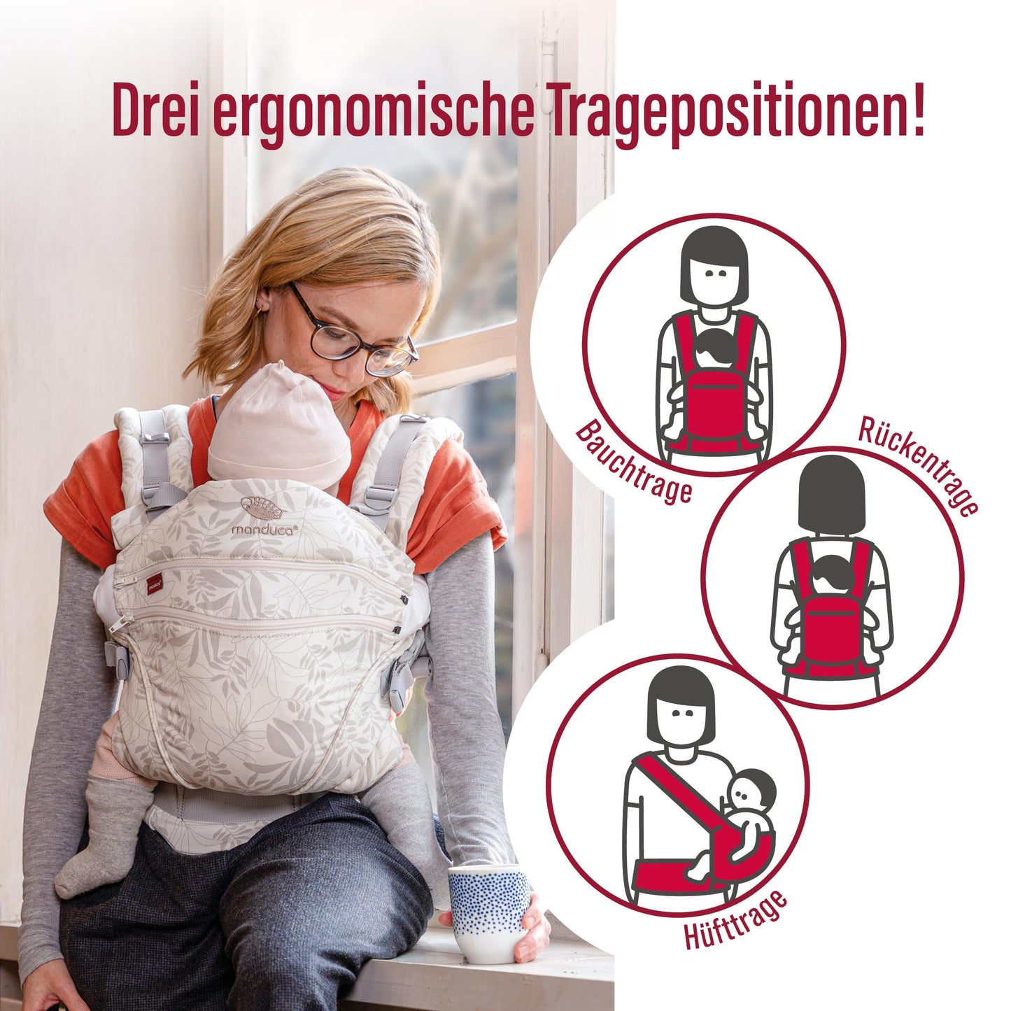 manduca XT Babytrage - Verstellbarer Sitz, der mitwächst - Vom Neugeborenen bis zum Kleinkind - Babytrage aus Bio-Baumwolle mit 3 Tragemöglichkeiten