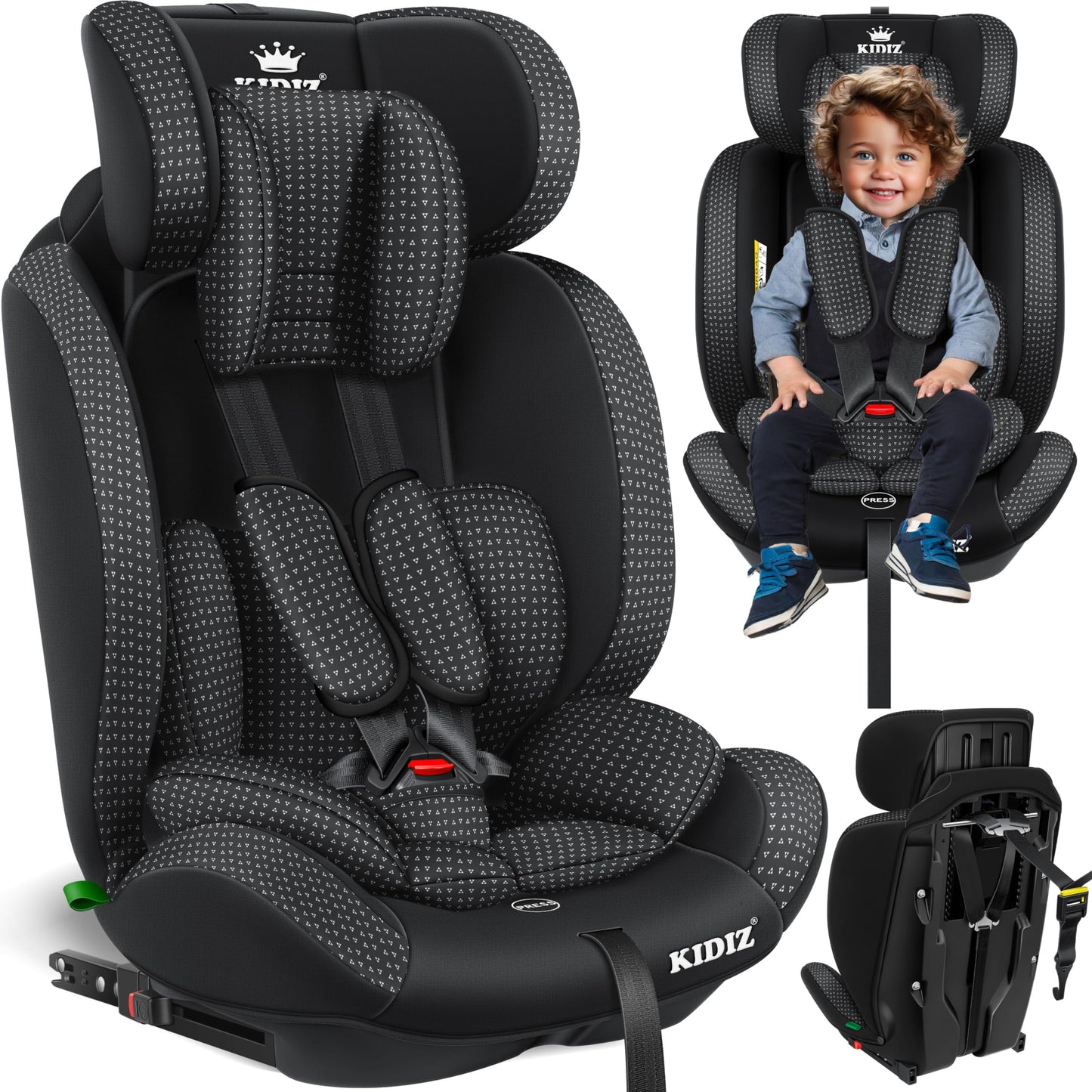 KIDIZ® Autokindersitz Triangle Premium Kindersitz Kinderautositz | Autositz Sitzschale | 9 kg - 36 kg 1-12 Jahre | Gruppe 1/2/3 | universal | zugelassen nach ECE R129/03 | mit Isofix - Meloni2