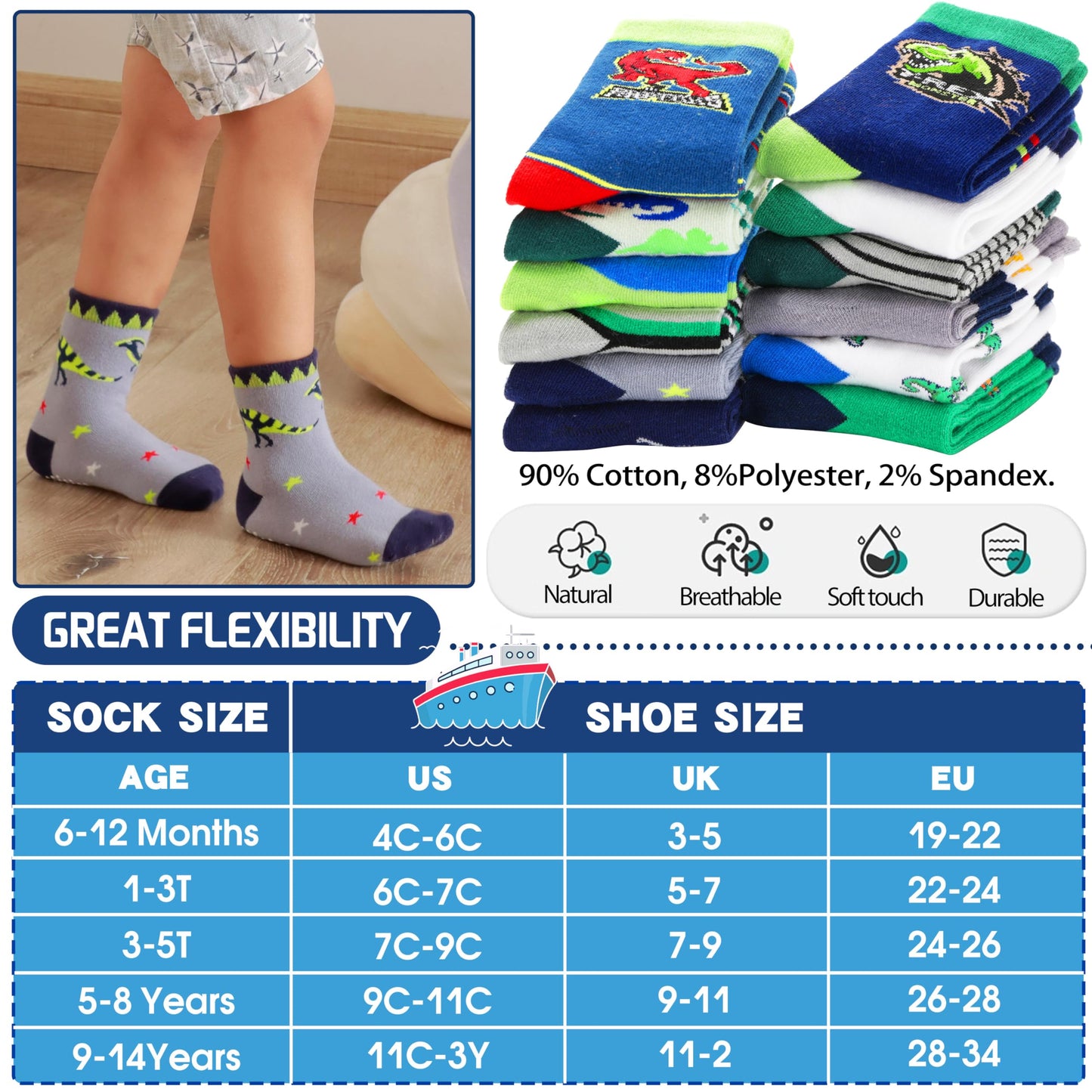 Welwoos 12 Paare Stoppersocken Kinder Baby Jungen Antirutschsocken Kinder Anti Rutsch Rutschfeste Baumwolle Socken