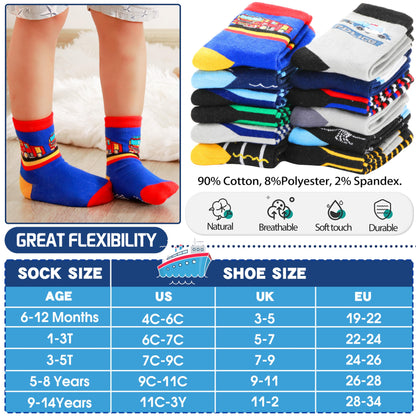 Welwoos 12 Paare Stoppersocken Kinder Baby Jungen Antirutschsocken Kinder Anti Rutsch Rutschfeste Baumwolle Socken
