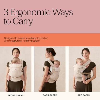 Ergobaby Adapt Babytrage für Neugeborene ab Geburt, 3-Positionen SoftFlex Mesh Ergonomische Babybauchtrage Rückentrage Baby-Tragetasche, Natural Beige, 1 Einheit