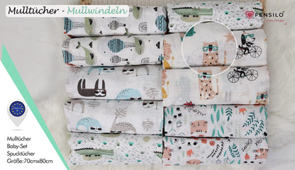 FENSILO - Mulltücher - Mullwindeln - 10er Pack 70x80 cm - Stoffwindeln, Made IN EU, schadstoffgeprüft - Spucktücher Set für Mädchen – Baby Mullwindeln- Rosa - Oeko-TEX Zertifiziert