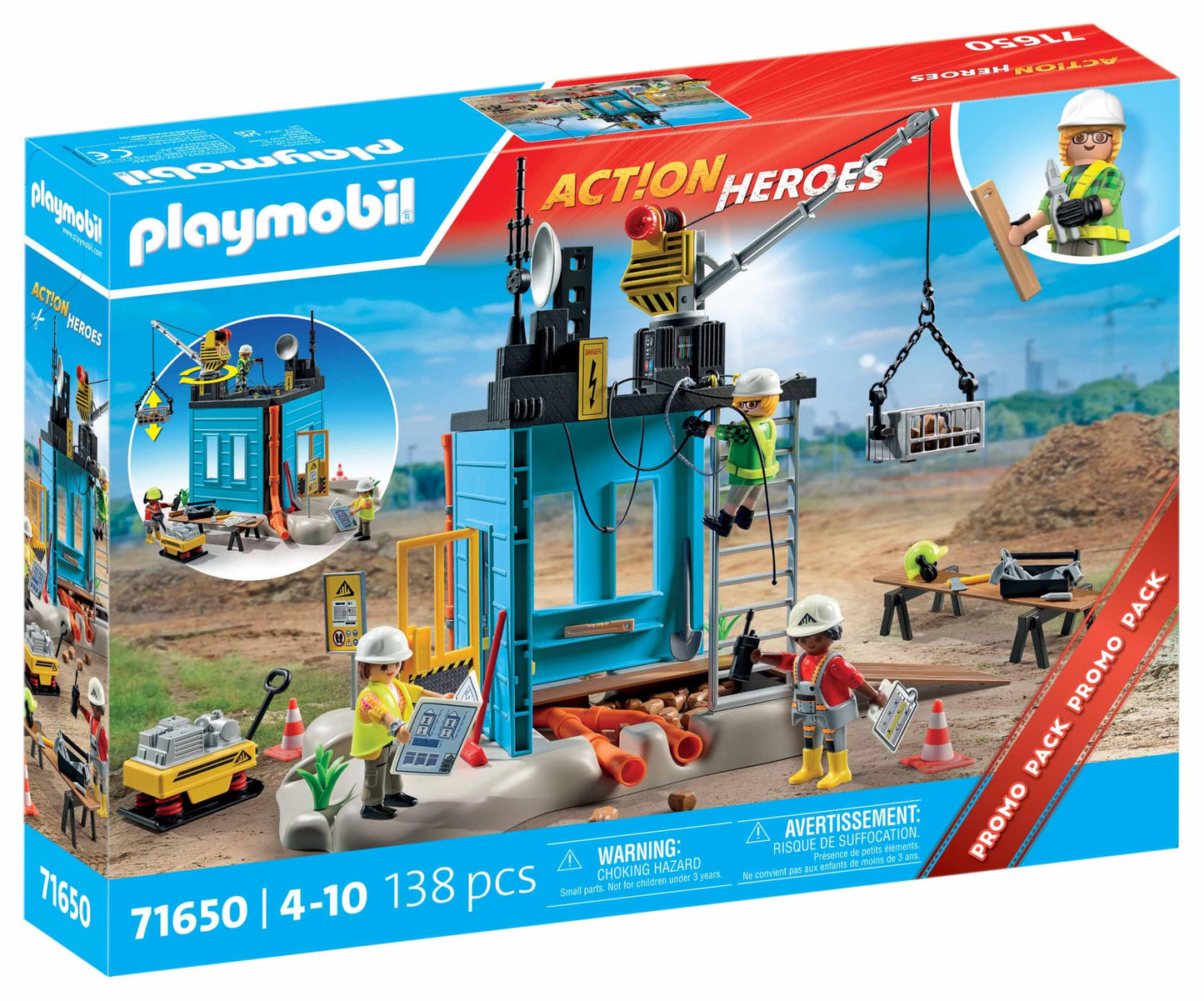PLAYMOBIL Road Construction Site Toy Child Construction Site Play Set Toy for Children from 4 Years 71751