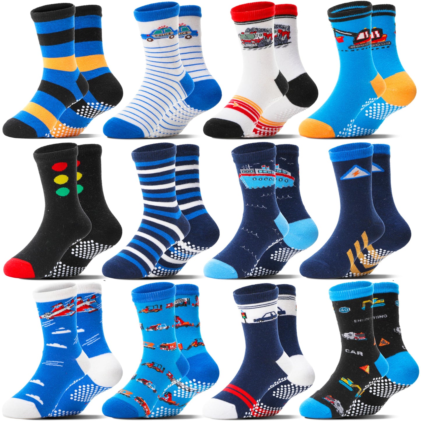 Welwoos 12 Paare Stoppersocken Kinder Baby Jungen Antirutschsocken Kinder Anti Rutsch Rutschfeste Baumwolle Socken