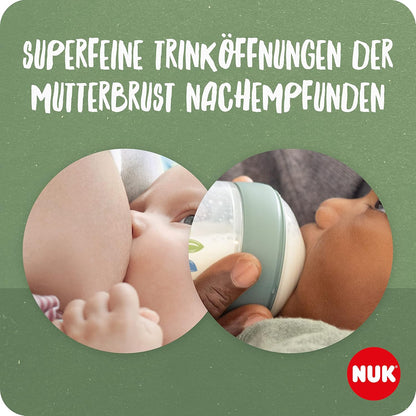 NUK for Nature Start Set Babyflasche und Schnuller, 0−6 Monate, 100 % natürliche Rohstoffe, 2 x Flaschen (150 ml + 260 ml), 2 x Schnuller aus Silikon, BPA-frei, 4 Stück - Meloni2