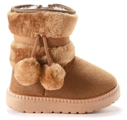 Children's Warm Lined Snow Boots, Girls' Winter Shoes, Baby Non-Slip Boots, Toddler Shoes, Soft Soles, Slip-On Boots