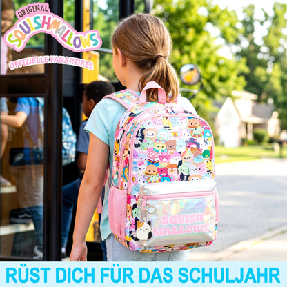Rucksack Mädchen, Verstellbarer Reisetasche für Schule und Reise, Gepolsterte Schulrucksack mit Zwei Schlüsselanhänger, Geschenke für Kinder (Multi Squishmallows)