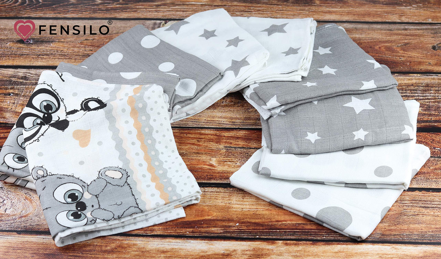 FENSILO - Mulltücher - Mullwindeln - 10er Pack 70x80 cm - Stoffwindeln, Made IN EU, schadstoffgeprüft - Spucktücher Set für Mädchen – Baby Mullwindeln- Rosa - Oeko-TEX Zertifiziert