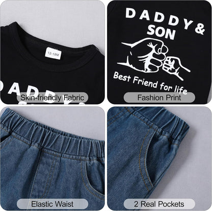 SOLOYEE Baby Boys Outfits Clothing Sets Toddler Clothing Boy 1-5 Years Letter Pattern Long Sleeves with Hood Sweatshirt and Baby Jeans Boy 2-Piece Set
